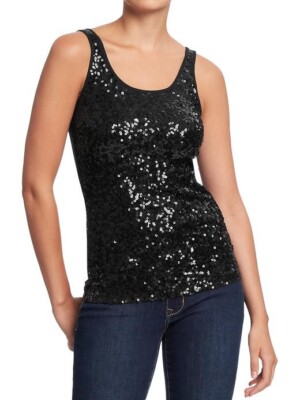 Old Navy Sequin Tank Top Black Scoop Neck Sleeveless Size XL NEW
