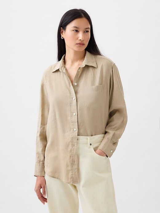 トップス OLD GAP Vintage Linen Shirt Beige L VINTAGE Gap Shirt Mens Extra Large Beige Linen Blend Relaxed