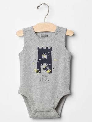 NWT Baby Gap Gray Sleeveless KING OF THE CASTLE Bodysuit Shortall 3-6 OR 6-12 mo