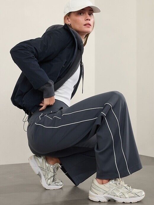 Широкие спортивные брюки Athleta Venice High Rise в полоску XS | Granite Blue White NEW