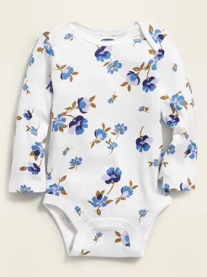 NWT OLD NAVY 12/18 MONTHS WHITE W/BLUE FLORAL LONG-SLEEVE BODYSUIT