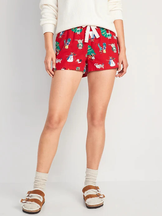 

NWT Old Navy Фланелевые боксеры Пижамы Шорты для сна Красные праздничные домашние животные Женские SL, Red holiday pets