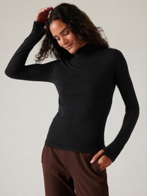 Athleta L (Large) Ascent Seamless Turtleneck Shirt Top Black NEW! #853964