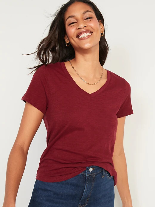 

NWT Old Navy Soft EveryWear Slub-Knit футболка с v-образным вырезом для женщин XS S, Golly gee garnet