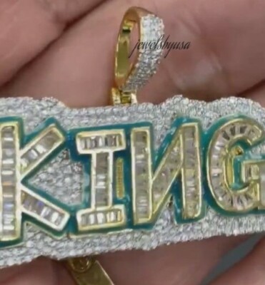 Pre-owned Nsg 1.21ct Baguette Real Moissanite Custom Name Enamel Pendant Rope Chain 925 Silver In White