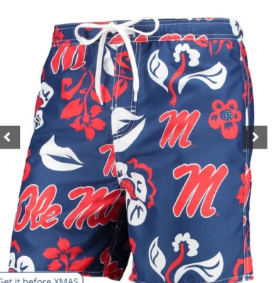 Wes & Willy Ole Miss Rebels Floral Volley Logo Navy Swim Trunks Men s Large New
