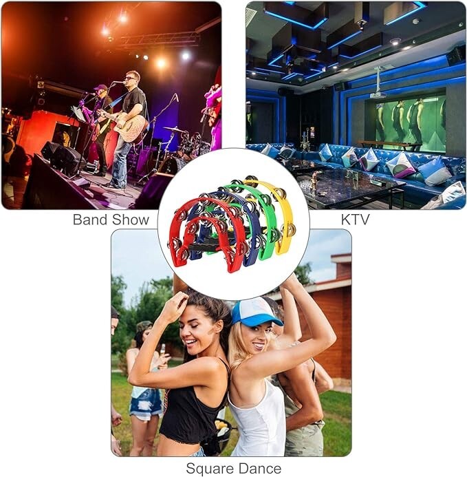 Paquete de 4 panderetas de metal de media luna de 9 pulgadas para adultos.neuvo.