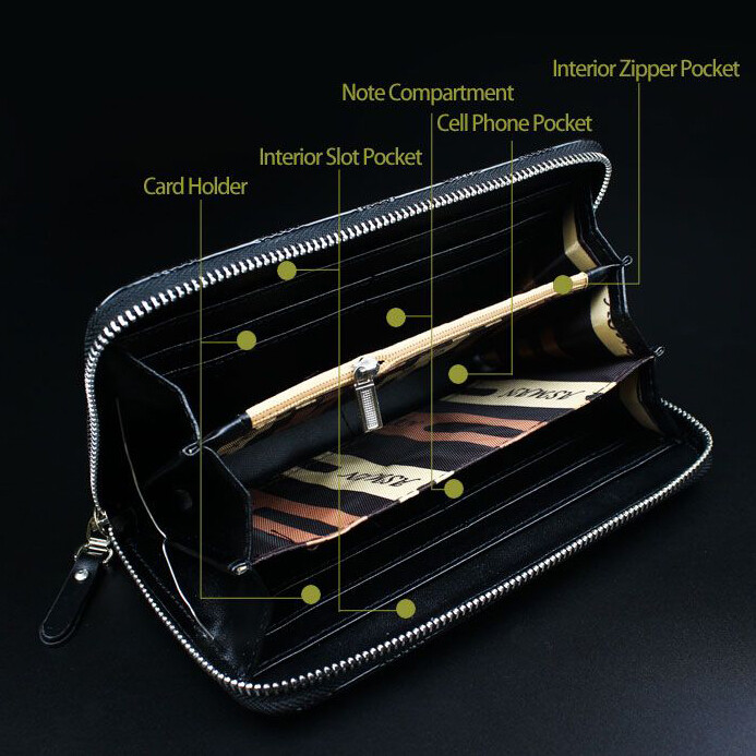 Long Wallets for Men Leather Bifold Wallet with Zipper Large Capacity Clutch US