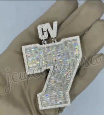 Pre-owned Nsg Men's 4ct Big 7 Number Baguette Cubic Zirconia Custom Pendant 925 Silver In White