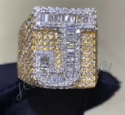 Pre-owned Nsg 3ct Men's Custom J Letter Name Baguette Cubic Zirconia Ring 925 Silver In White