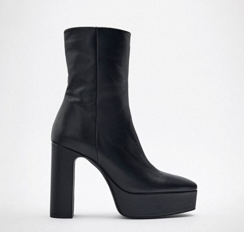 ZARA PLATFORM LEATHER ANKLE BOOTS BLACK 9 EU40 2114/010 | eBay