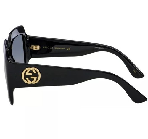 Pre-owned Gucci Gg0053sn 0053 001 Black Gold Grey Gradient Lens Women Sunglasses Authentic In Gray