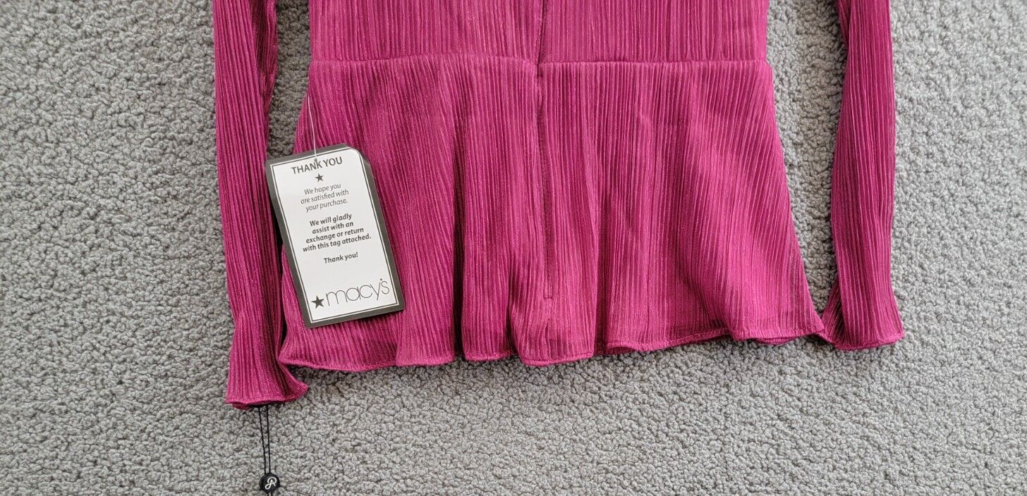 Adrianna Papell Metallic V-Neck Side-Tie Top Women's 0 Magenta Back Zip Closure - Picture 12 of 17