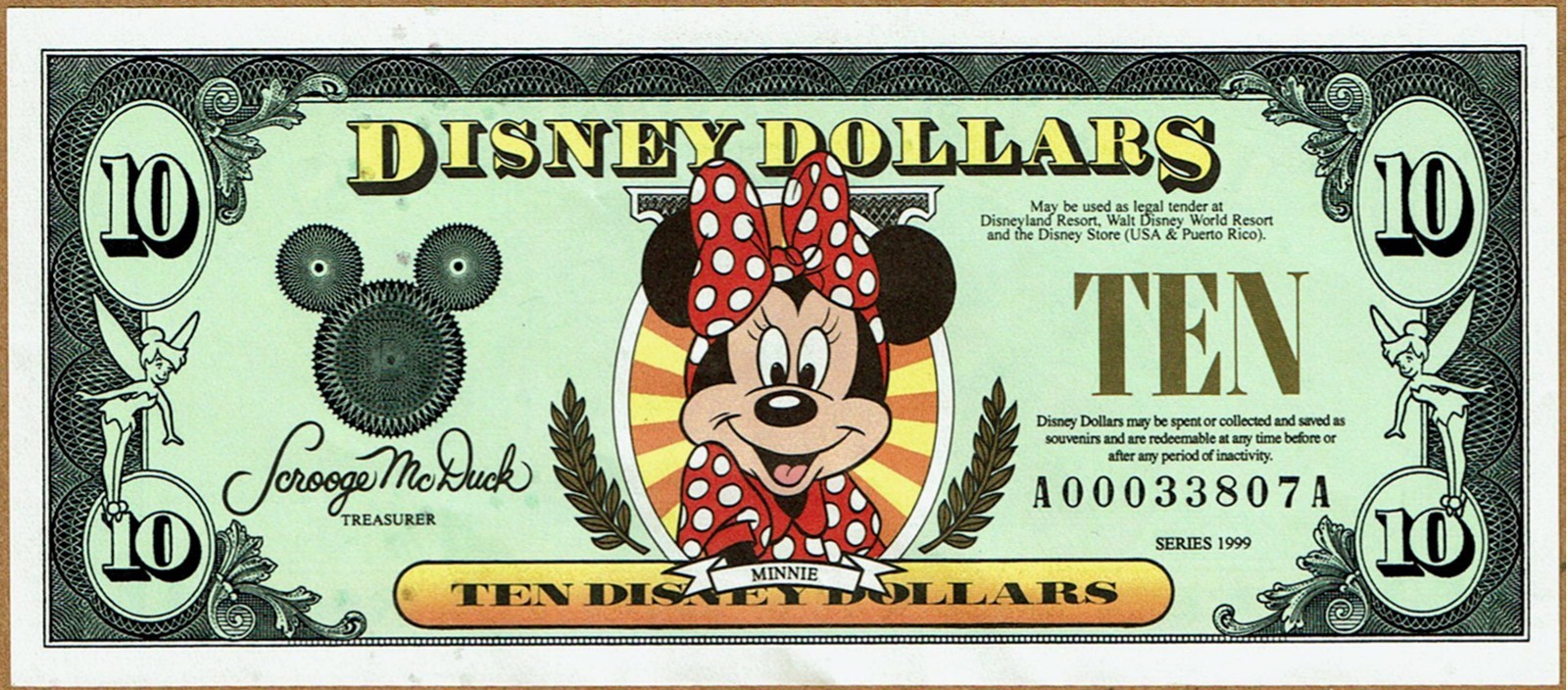 Disney Dollars 10ダラー ミニーマウス 2005年 Disney Dollars 10