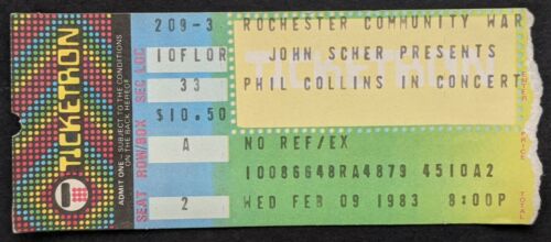 Phil Collins Ticket Stub, Feb. 9, 1983, Community War Memorial, Rochester, NY