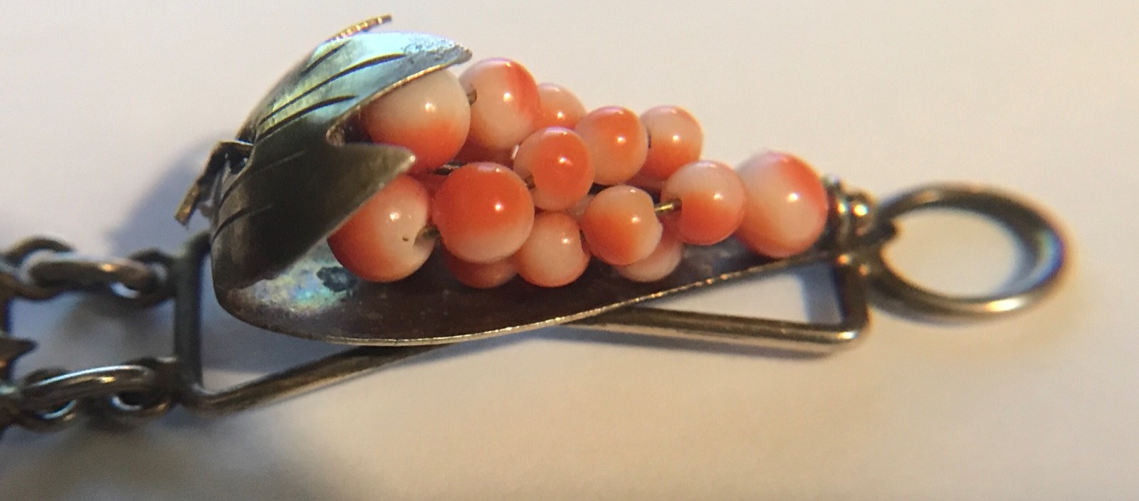 Beautiful Antique Victorian Coral Grape Gold Wash Vermeil Bracelet 800 Silver