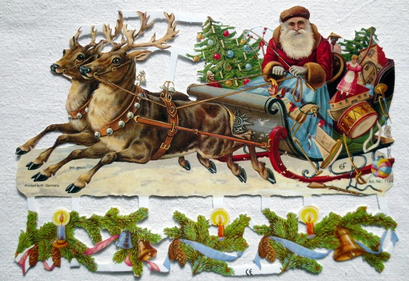 Glanzbilder Oblaten ~  Ef 7194 Weihnachtsmann Im Schlitten Albumbilder Poesie
