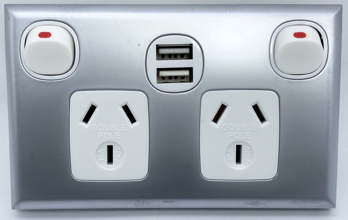 USB Fast Charge Double Power Point DOUBLE POLECaravan RV SUPER FST SILVER COVER eBay