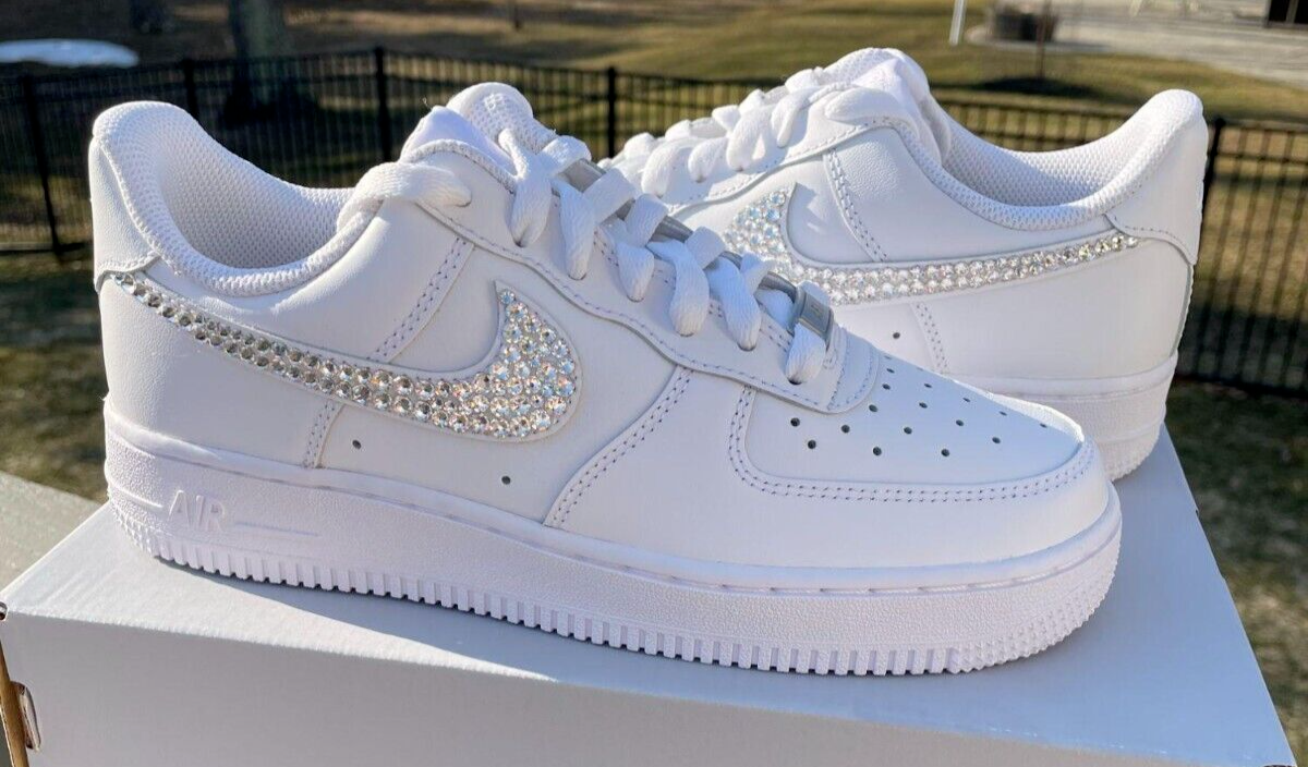 Pre-owned Swarovski Nike Air Force 1 '07 Shoes With  Crystal Bling Shoes In White