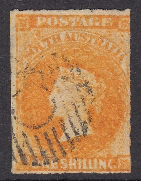 South Australia 1859  SG 18   1/- Orange   wmk large star   roulette    used