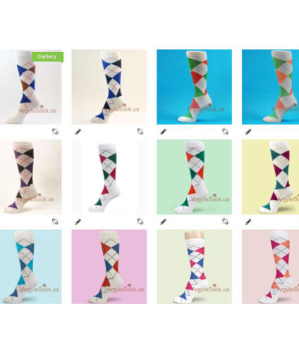 Mainly WHITE Argyle Men's Groomsmen's Prom Socks-You choose from Assorted Colors