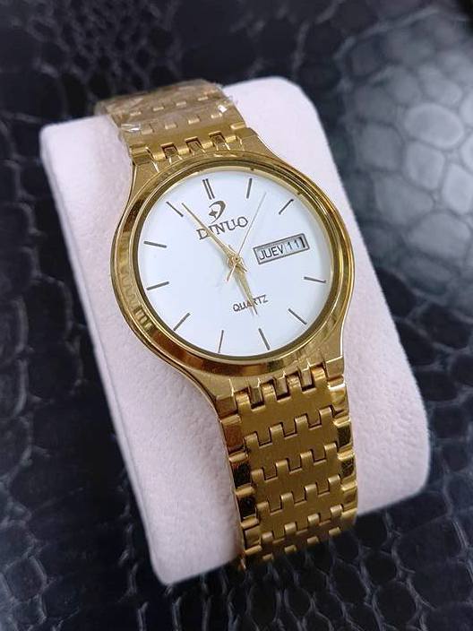 Orologio Da Polso Donna DINUO Round Quarzo Datario Classico Oro Bianco lac