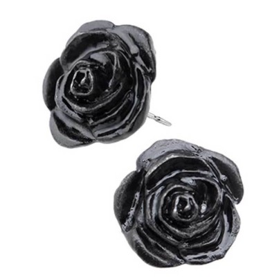 Alchemy Gothic The Romance of Black Rose Stud Earrings Surgical Posts Pair E339
