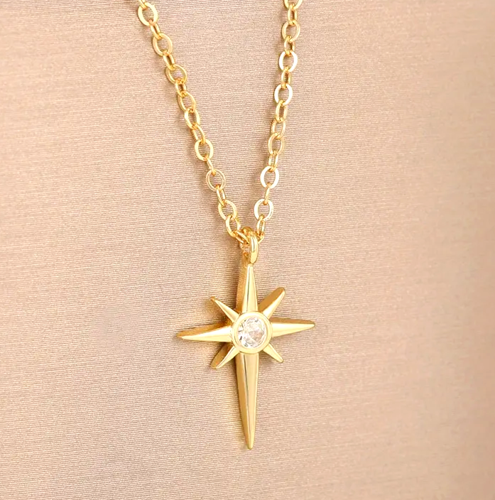 ※特別値下げ！Star Necklace Gold Gold Plated Alloy Cubic Zirconia Large Star Pendant 6mm 24