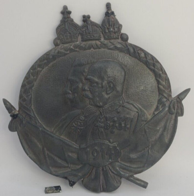 1914 WW1 Metal Wall Plaque- Austria/German alliance, Franz Joseph I & Wilhelm II