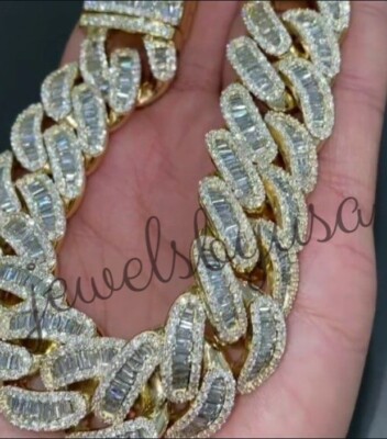 Pre-owned Nsg Men Cuban Link Baguette Cubic Zirconia Bracelet 14k Yellow Gold Platea Silver 8" In White