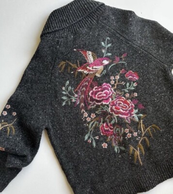 133 NWT Sundance Catalog Gray Embroidered Bird  Swallow s Song Cardigan  M $228