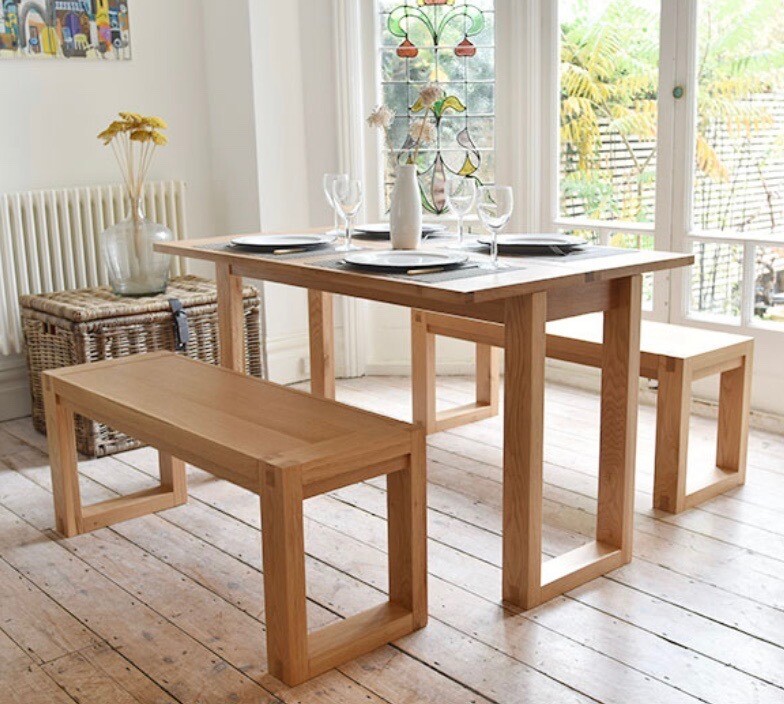 Large OKE Solid Oak Futon Company Console Table and Bench, New Condition in Kensington, London