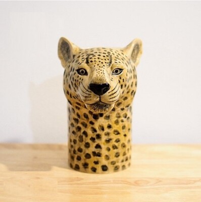 Medium Tall Vase Pot Ceramic Leopard Shape Figurine Flower