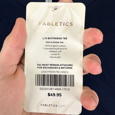 Fabletics Boyfriend Tee Shirt Women XXS Blue Long Sleeve Workout Activewear NEW