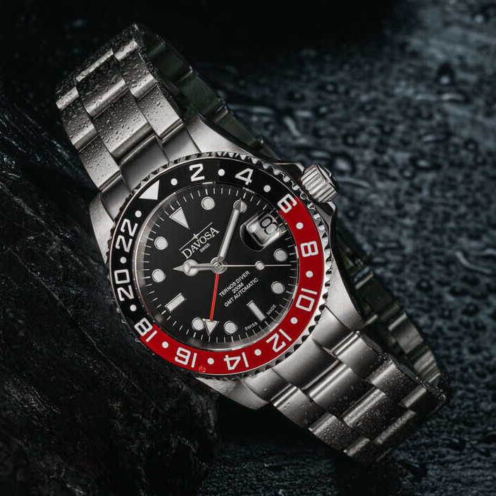 Pre-owned Davosa Ternos Ceramic Automatic Diving Watch Black Red Gmt Bezel 40mm - 16159090