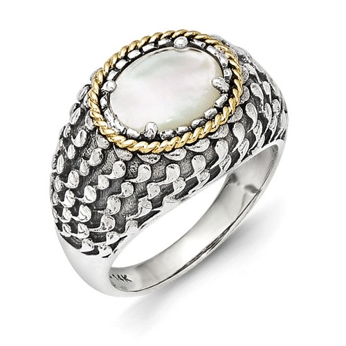 Mother Of Pearl Ring .925 Sterling Silver /& 14K Gold Accent Sz 6-8 Shey Couture