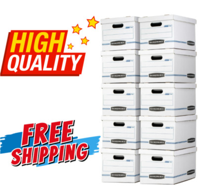 (10 Pack) Bankers Box Basic Duty Letter/Legal File Storage Box with Lids, White