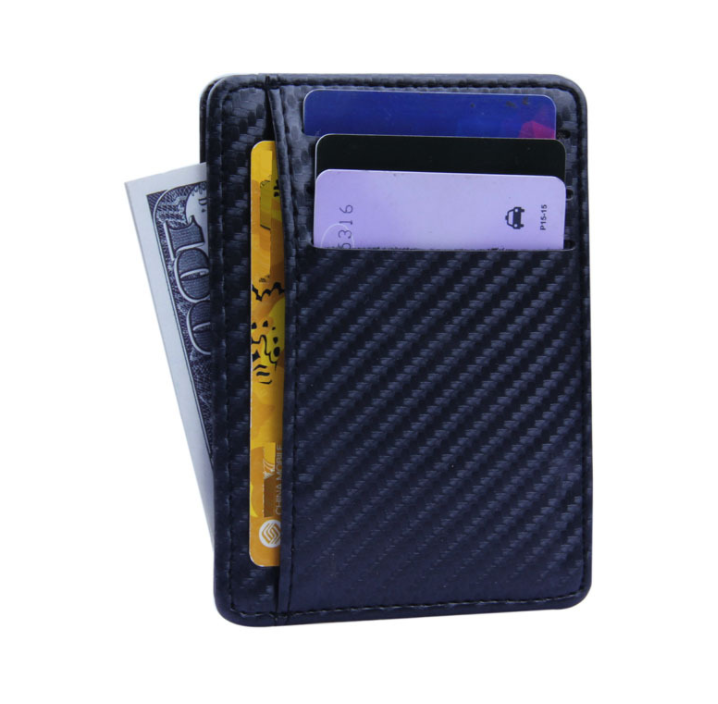 RFID Blocking Slim Carbon Fiber leather Wallet Minimalist  Pocket Card Holder