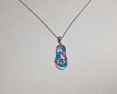 Alwand Vahan Sterling Silver Genuine Diamond Enameled Sandal Pendant with Chain