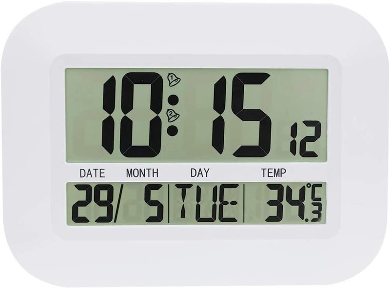 Digital Visually Impaired Clock Silent Day Calendar Temperature Dementia White