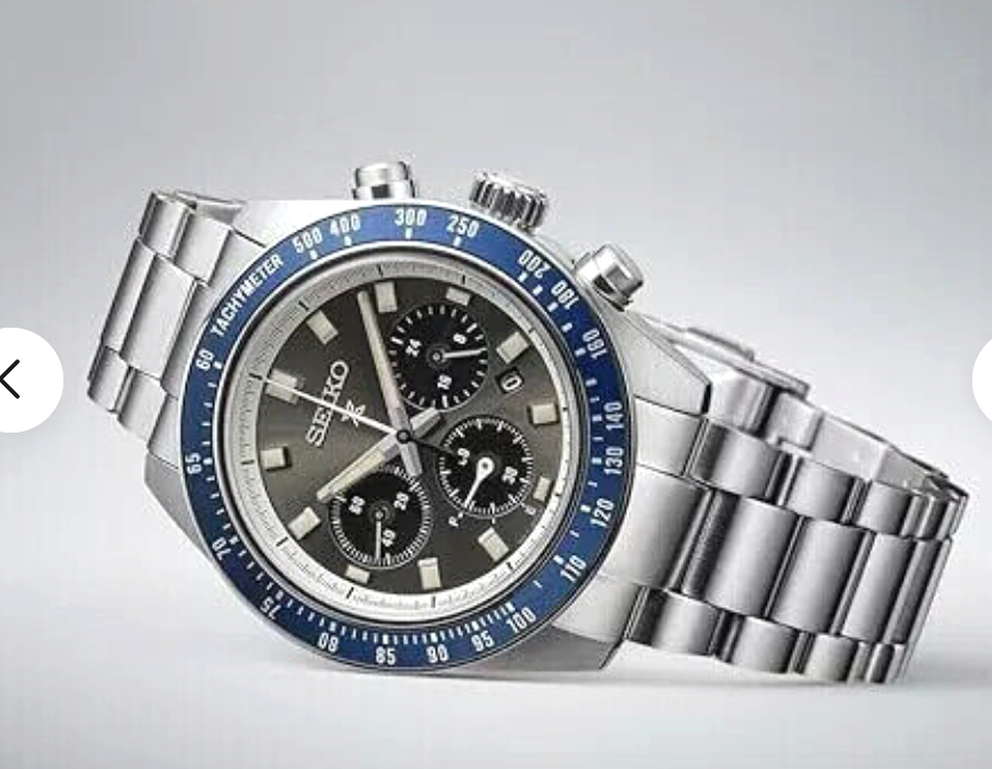 Pre-owned Seiko Ssc939 Speedtimer Chronograph Solar Watch Blue Bezel Sapphire Crystal