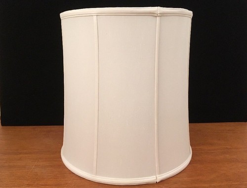 Large Vintage White Silk Barrel Lampshade