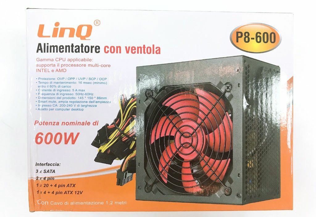 Alimentatore Power Supply Pc 600W Sata Con Ventola Silenzioso linq P8-600