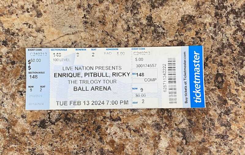 ENRIQUE IGLESIAS PITBULL RICKY MARTIN 2/13/2024 Ticket Stub DENVER CO BALL ARENA