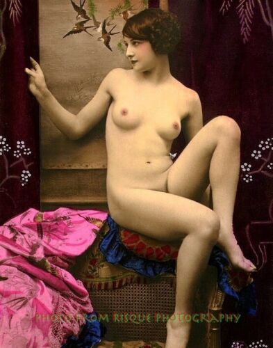 Vintage Nude Woman Sitting 8.5x11" Photo Print Naked Female Color Postcard Image