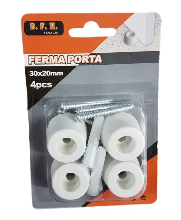 Set 4 Pezzi Ferma Porta Blocco Para Colpi Cilindrico Bianco Con Viti 30x20mm dfh