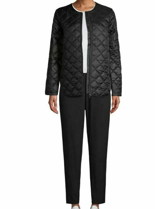 Pre-owned Eileen Fisher Lightweight Washable Diamond Quilted Puffer Jacket Black M