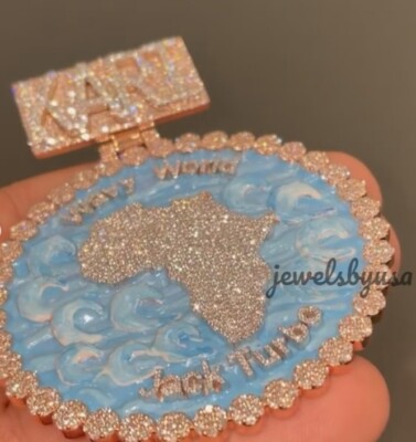 Pre-owned Nsg Custom Name Enamel Big Disk Engrave Pendant Real Moissanite Free Stud 925 Silver In White