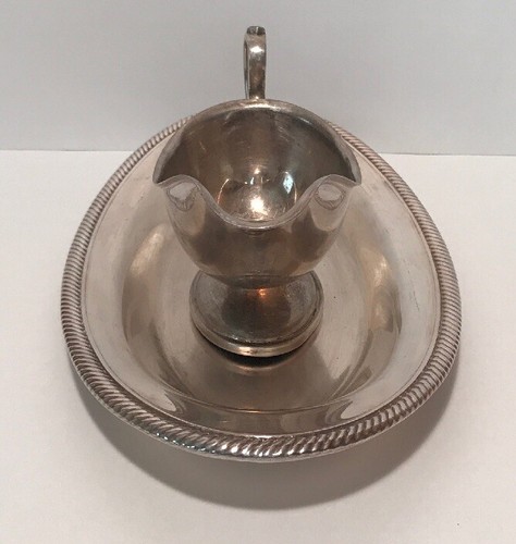 Antique Silver Plated Gravy Pouring Boat Bowl & Serving Dish Tray