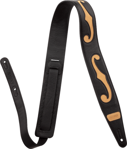 Gretsch F-Holes Leather Guitar Strap, Black and Tan, 3